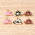Detailed set of cowboy hat alloy charms with heart patterns in pink black and brown - Cowboy Hat / 10 Pieces Pack / Multicolor