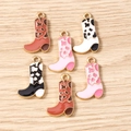 Detail of metal cowboy boot charms with cow print patterns and enamel finish for jewelry diy - Cowboy Boot / 10 Pieces Pack / Multicolor