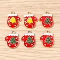 Detailed macro view of red enamel Christmas glove pendants for DIY jewelry making - 10 Pieces Pack / Glove Mixed Styles