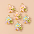 Pendentifs fleurs et coccinelles en émail rose et bleu pour bijoux artisanaux - Fleur & Scarabée Couleur Mixte / Lot de 10 / Rose vif