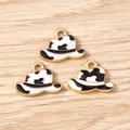Detail of cow print enamel cowboy hat charms with gold edges for DIY jewelry making - Cowboy Hat / 10 Pieces Pack / Black