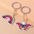 Set portachiavi in acrilico con arcobaleno e farfalla con anello in metallo lucido - Arcobaleno e Farfalla