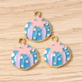 Three sky blue enamel floral pendants with purple stripes for DIY jewelry making - 10 Pieces Pack / Christmas Blue Gift Box