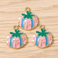 Close-up of colorful enamel fruit pendants with gold rings for DIY jewelry making - 10 Pieces Pack / Christmas Green Gift Box