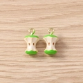 Close-up of green and white apple core alloy charms for DIY jewelry making - 5 Pieces / Gold Green Apple