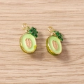 Macro detail of melon pendant charms with green enamel finish and gold edges - 5 Pieces / Hami Melon