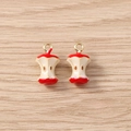 Macro shot of red and white enamel apple core pendants for jewelry making and keychains - 5 Pieces / Gold Apple Style