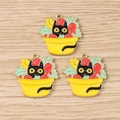 Creative black cat and strawberry charms for DIY jewelry making, 10 pieces set - Potted Cat Style / 10 Pieces Pack / Yellow