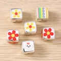 Set of 6 square silver-plated beads with colorful flower and cartoon patterns for DIY jewelry - 5 Pieces / Mixed
