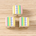 Macro detail of striped cubic jewelry beads for DIY necklace and earring making - 5 Pieces / Rainbow Square Bead