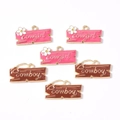 Pink cowgirl and brown cowboy boot alloy charms with daisy and lasso for DIY jewelry making - Cowboy Sign Tag / 10 Pieces Pack / Multicolor