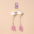 Portachiavi arcobaleno con chiusura viola e nappine a forma di orsetto rosa - Viola