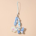 Ciondolo per cellulare con perline blu e farfalle decorative dallo stile fresco - Blu