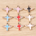 Set of colorful enamel angel wing cross pendants for DIY jewelry and necklaces - 10 Pieces Pack / Multicolor
