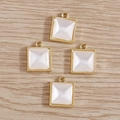Elegant square pearl pendants with gold metal edges for DIY necklaces and bracelets - 5 Pieces / Square Artificial Pearl