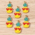 DIY pineapple charms with red heart sunglasses for jewelry making, 6 pieces per set - Yellow