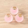 Detail of pink frosted ball pendants with gold metal loops for DIY jewelry making - 10 Pieces Pack / Pink