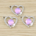 Rosa Herzanhänger mit Strass und Kronendetail für DIY-Schmuckherstellung 3er-Pack - Lila