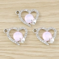 Silberne Herzanhänger mit rosa Edelsteinen und Kronen-Charms für DIY-Schmuckherstellung - Rosa