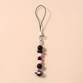 Dettaglio del ciondolo per cellulare con perline rosa e pendente a forma di teiera - Catenella Telefono Annaffiatoio Nero Rosa