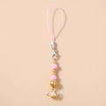 Détail de la dragonne de téléphone rose avec perles dorées et pendentif arrosoir - Cordon de Téléphone Arrosoir en Perles