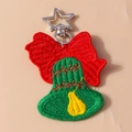 Weihnachtsglocken Schlüsselanhänger mit roter Schleife und silbernem Stern-Clip - Weihnachtsglocke Stickerei-Stil