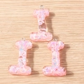 Pink translucent resin bone-shaped letter I charms with glitter for DIY jewelry - 5 Pieces / Letter I