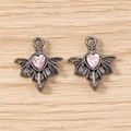 Gothic pink heart charms with black bat wings and arrow detail for DIY jewelry making - 5 Pieces / Dusty Pink