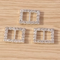 Set of three silver rectangle rhinestone buckles with micro-pave crystals for DIY fashion - Square