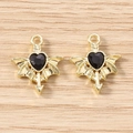 Detail of dark heart-shaped pendants with wings and arrows for DIY jewelry making - 5 Pieces / Gold Black
