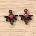 Gothic bat wing heart pendants with red gemstone for DIY jewelry making and crafts - 5 Pieces / Black Red