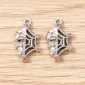 Détail de breloque tête de mort et toile d'araignée avec strass roses pour bijoux - Rose Argent