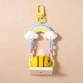Detail of wool felt bee keychain with rainbow swing and colorful plastic chain on yellow base - Bee Swing