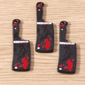 Miniature horror meat cleaver charms with red blood splatter for Halloween DIY crafts - 5 Pieces / Black Cleaver
