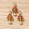 Detail van drie kerstboomhangers met kleurrijke strasstenen op een gouden basis - 10 Stuks Verpakking / Rhinestone kerstboom