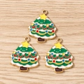 Détail de breloques sapin de Noël en émail coloré avec bordure en métal doré - Lot de 10 / Sapin de Noël avec étoile