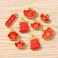 Chinese style red enamel lucky charms set with gold plating for DIY jewelry making - Mixed Style / 10 Pieces Pack