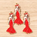 Detalle de dijes de modelo femenina en esmalte rojo y blanco para joyería artesanal - Paquete de 10 / Rojo