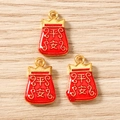 Detail of red Chinese lucky bag charms with gold Pingan text for DIY jewelry making - Lucky Bag Style / 10 Pieces Pack