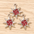 Macro shot of silver octagonal star pendants with red swirl engraving for DIY jewelry - 10 Pieces Pack / Silver Red