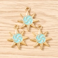 Detailed macro view of three golden star pendants with blue enamel spiral texture for DIY jewelry - 10 Pieces Pack / Gold Blue