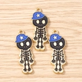Détails de trois pendentifs squelettes de dessin animé dorés avec émail coloré - Lot de 10 / Or Noir Bleu Foncé