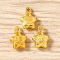 Macro detail of star-shaped gold lucky charms with Fu character on wooden background - Pentagram / 10 Pieces Pack