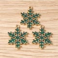 Trois pendentifs flocon de neige dorés avec paillettes vertes pour bijoux de Noël - Lot de 10 / Flocon de Neige Vert