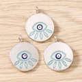 Macro view of silver plated evil eye charms with blue enamel on light wood background - 10 Pieces Pack / Silver Wire Light Blue