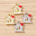 Lot de 5 pendentifs maison de Noël avec cœurs rouges et strass pour bijoux DIY - Multicolore