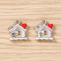 Détail de pendentifs maison en émail avec strass et cœur rouge pour création de bijoux - Argenté