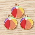 Trois breloques ballon de plage colorées avec monture dorée pour bijoux DIY et porte-clés - Lot de 10 / Multicolore