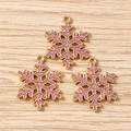 Lot de breloques flocons roses pailletés et alliage doré pour bijoux de Noël DIY - Lot de 10 / Flocon de Neige Rose