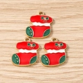 Trois pendentifs chaussettes de Noël en émail rouge et vert pour bijoux et porte-clés - Lot de 10 / Chaussette De Noël Rouge Et Verte